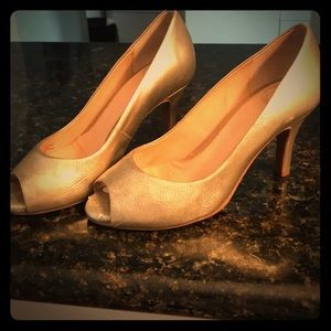 Nurture gold leather peep toe heels